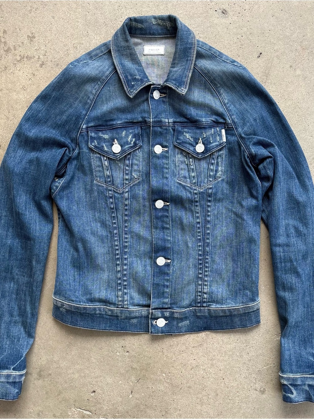 MOTHER Denim Jacket The Bully Women's Size Medium Graffiti Girl Wash Made in USA